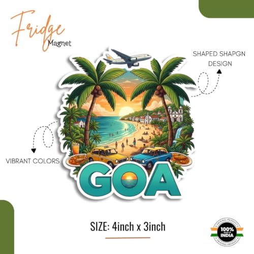 Image of GOA Theme Souvenir Wooden Fridge Magnet for Refrigerator - Printed Fridge Magnet for Kitchen & Fridge Decor | Perfect Souvenir Gift | Fridge Decoration | Size 3x3 Inches | Pack of 1 (Goa)