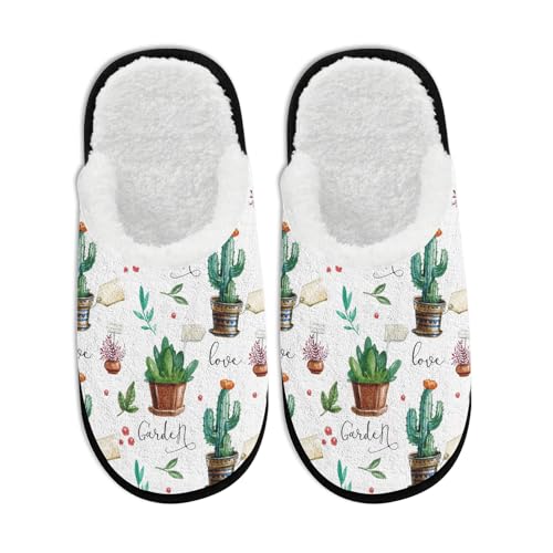 Fuzzy Travel Slippers for Women Men Indoor Outdoor Funny Watercolor Garden Plants Print Bedroom Fluffy Slipper Fleece-Lined Fall Winter Warm Cozy Soft Plush House Shoes Holiday Gifts