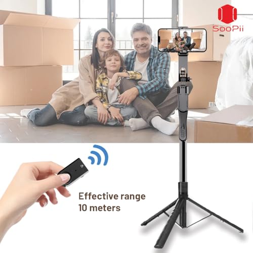 Image of Soopii 69-Inch Longest 360 Rotating Phone Gimbal Tripod Stand, Extendable 3 Legs Tripod with Bluetooth Selfie Stick, Stick for Video Shoot, Travel Tripod, Selfie Stand for iPhone /Gopro /Phone /Camera