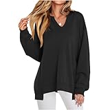 Womens Oversized Sweatshirt V Neck Long Sleeve: Embrace comfort and style with our oversized sweatshirt, designed in a loose boyfriend silhouette that flatters all body types. The unique high-low hem adds sophistication, making it an ideal choice to pair with leggings or skinny jeans.