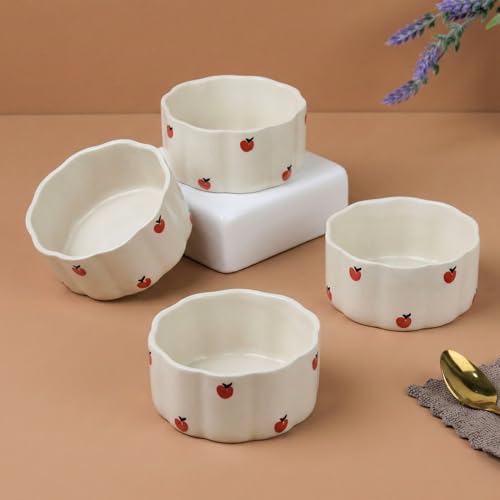 Image of The Earth Store Cream Apple Vegetable Bowl - 250ML Ceramic Bowl Set of 4 | Microwave & Dishwasher Safe Bowl Ceramic for Home, Gifting & Restaurants