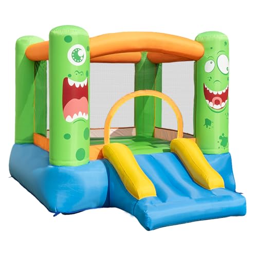 COSTWAY Kids Bouncy Castle, Inflatable Bouncer House with Slide, Jumping Area and Carrying Bag, Blow Up Jumper for Indoor Outdoor (Big Mouth)