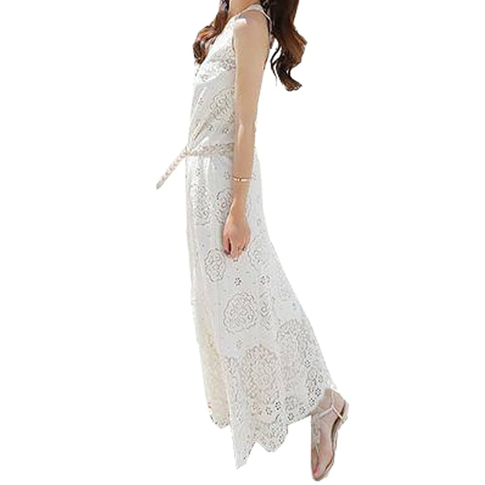 Amazon | ワンピース 白 ノースリーブ ワンピース ボヘミアン