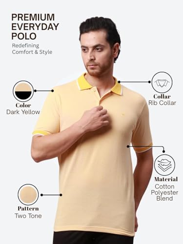 Image of Park Avenue Men's Cotton Polyester Blend Stripe Pattern Slim Fit Rib Collar Polo Neck Half Sleeve Casual T-Shirt