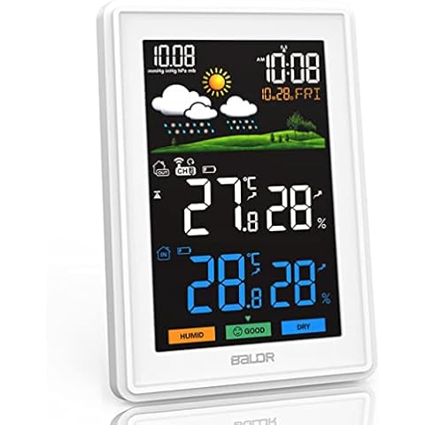 Konsen Wetterstation funk mit Außensensor DCF Funkuhr Multifunktionale Funkwetterstation Digital Thermometer Hygrometer Cover