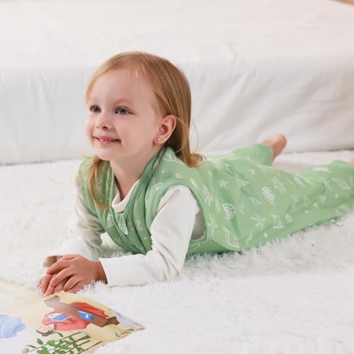 ToyaTec Saco de dormir para bebé com pés, rayon super macio feito de bambu, saco de dormir de fibra de bambu para crianças, 2,5 TOG, manta de dormir para outono e inverno (verde, 70 cm (6-18 meses))