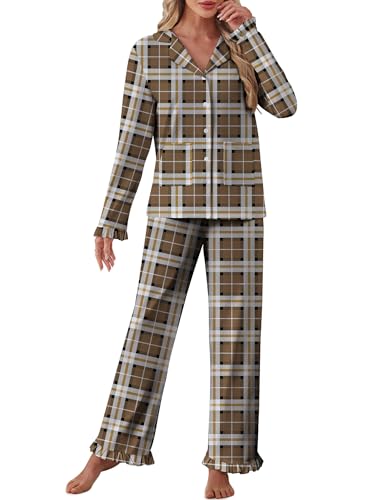 SHESHOW Women's Pajama Sets Plaid Pjs Long Sleeve Button Down Sle...