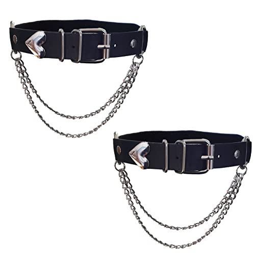 Adjustable Heart-Shaped Thigh Garter 2 Pieces Punk Leather Garter Belts Leg Garter with Chains Body Accessories