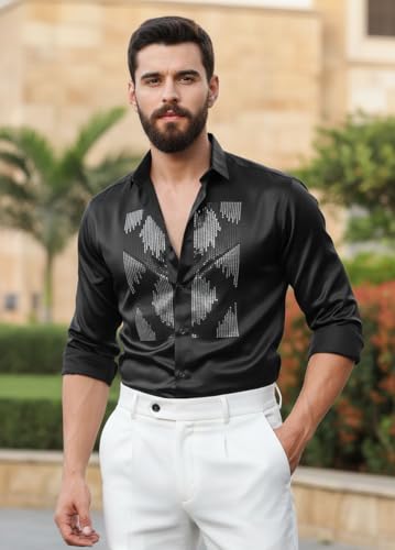 Image of IndoPrimo Men's Satin Shirt for Party, Formal and Casual Wear - Stylish and Trendy Designer Full Sleeve Shirt for Men