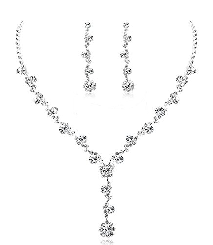 Udalyn Rhinestone Bridesmaid Jewelry Sets for Women Necklace and Earring Set for Wedding with Crystal Bracelet (B:Earring+Necklace)