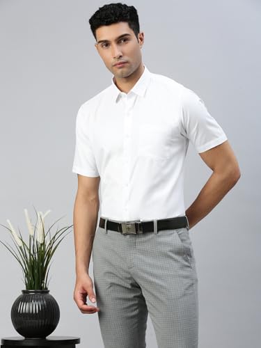 Image of RAMRAJ COTTON Men White Half Sleeve Shirt Crafted For Comfort| Durability| And Timeless Everyday Style