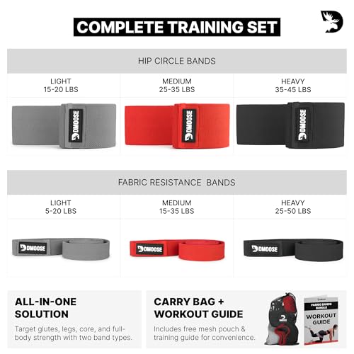 Image of DMoose Fitness Fabric Resistance Bands for Full Body Exercises - Non-Slip Thick Cloth Stretch Band for Squats, Lunges & Bicep Curls - Long Resistance Bands for Working Out - Booty Band for Men & Women