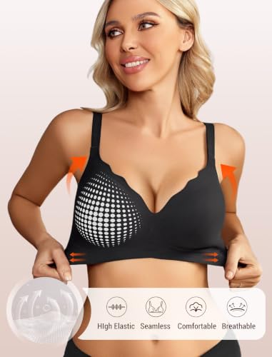 Image of Avidlove Jelly Bras for Women No Underwire Seamless Bralettes Wireless Push Up Scalloped Full Coverage Sports Everyday Bra