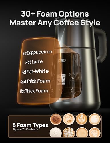 Dreo Milk Frother [Upgraded], All-in-1 Electric Foam Maker for Coffee, 15oz/450ml Automatic Foam Frother for Latte Art-level Microfoam, 30+ Drinks, Dishwasher Safe, Easy to Clean, LED display