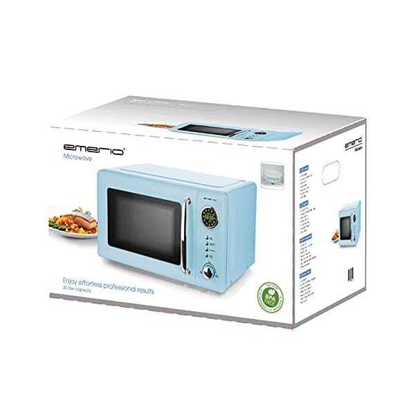 Blaue Mikrowelle 700 Watt Mikrowelle 20 Liter Garraum Drehteller Retro Design Emerio MW-112141.2 baby-blau Mikrowellen-Gerät hell-blau – Bild 7