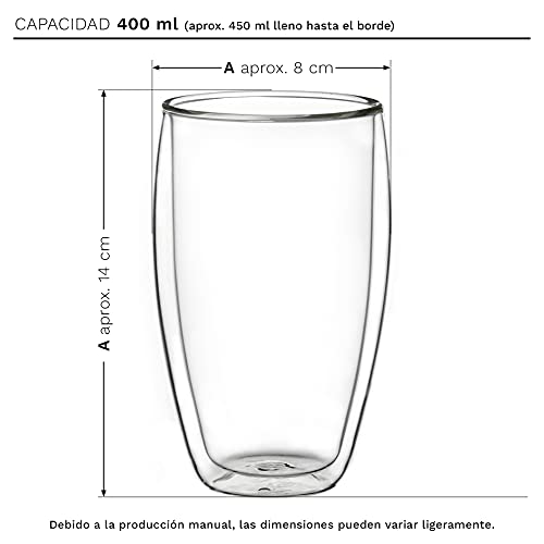 Creano Vaso térmico de doble pared 400ml DG-SH, vaso grande de doble pared de vidrio borosilicato, vasos de latte… - Imagen 3