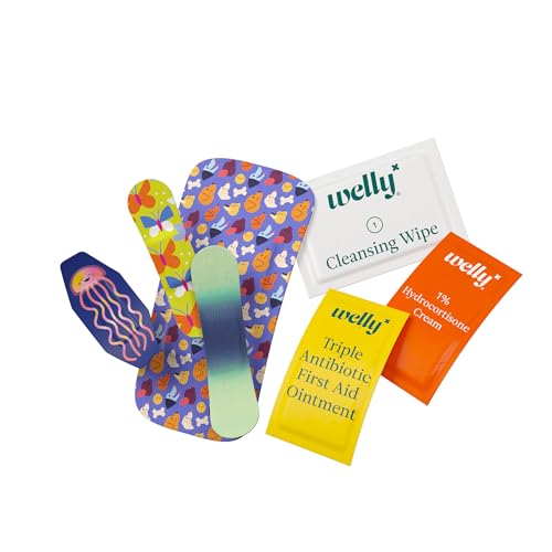 Image of Welly First Aid Kit - Bravery Badges in Flexible Fabric and Waterproof, Singe Use Ointments Triple Antibiotic, Cleansing Wipes and Hydrocortisone - 70 Count