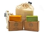 PAOS Bittim Seife Set (Grün u. Orange) + Sisal Seifensäckchen + gratis Reisebeutel, belebende Haarseife, Naturkosmetik, Vegan, Keine Chemikalien, Traditionell, empfohlen bei Haarausfall