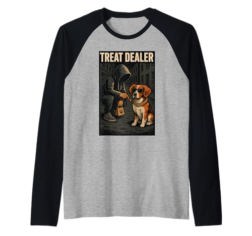 Brittany Spaniel Treat Dealer Parodia Humor Amante de los perros Camiseta Manga Raglan