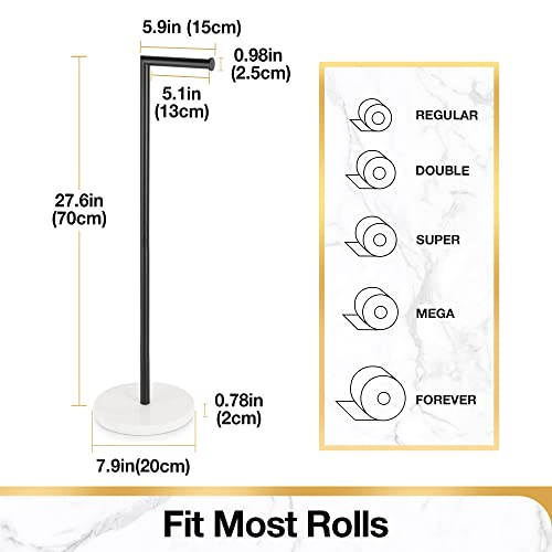 Hitslam Matte Black Toilet Paper Holder Stand With Modern Marble Base, Sus304 Stainless Steel Free Standing Toilet Paper Holder,Freestanding Tissue Roll Stand For Bathroom #TOP1