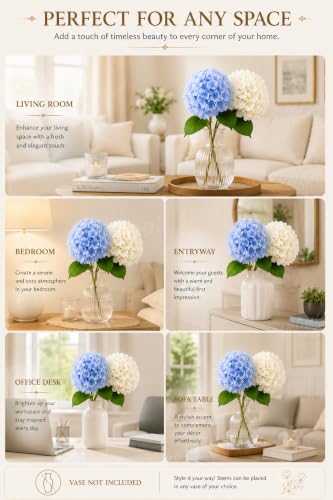 Image of Divyakosh 2 Hydrangea Flower Sticks (Vases Not Included), Artificial Flowers Bunch, Artificial Flower for Vase,Flower Bouquet Gift, Living Room Office Dining Table Centerpiece Home Decor