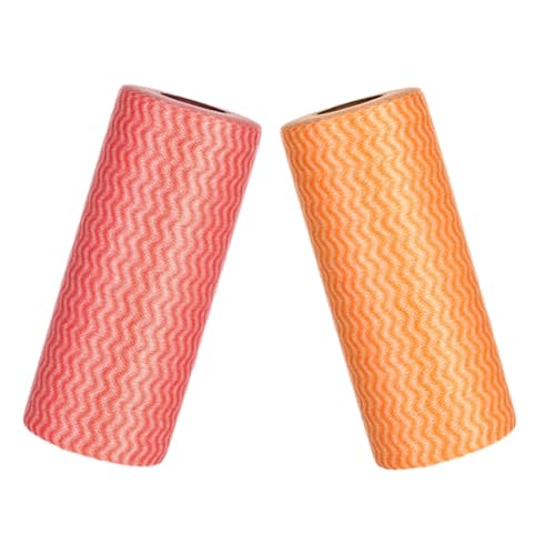 TOGEVAL 2 Rollos Paños de Limpieza Desechables para Cocina Toallas Absorbentes sin Lavar de Trapos Prácticos para Limpiar Platos y Superficies Colores Rojo y Naranja sin Fibras Dañinas