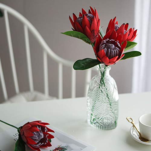 Sprif Artificial Flowers Fake Silk Protea Cynaroides Plastic Flower Arrangements Decor Bouquet For Wedding Table Centerpieces 3Pcs (Red) #TOP2
