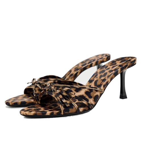 Image of UFEDO Womens Kitten Heels Bow Mesh Sandals Round Open Toe Slip On Low Slide Heeled Sandals