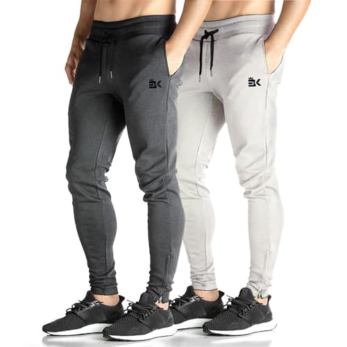Image of BROKIG Mens Zip Joggers Pants - Casual Gym Workout Track Pants Comfortable Slim Fit Tapered Sweatpants with Pockets | Slim Tapered Fit Breathable Stretch Athletic Track Pants for Sport Training Running Hiking and Daily Active or Causal Wear