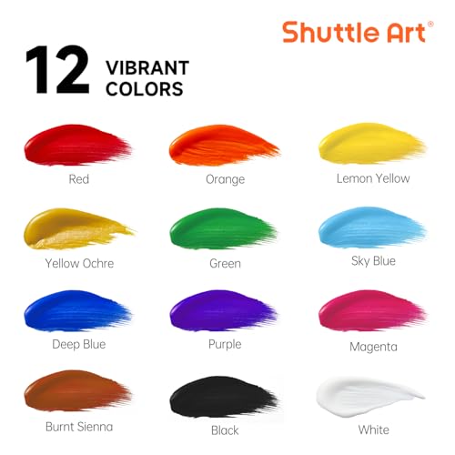 Image of Shuttle Art Acrylic Paint, 12 Colors Acrylic Paint Large Bottle Set, 473ml /16oz Each, Rich Pigments, High Viscosity, Bulk for Artists, Beginners and Kids on Rocks Crafts Canvas Wood