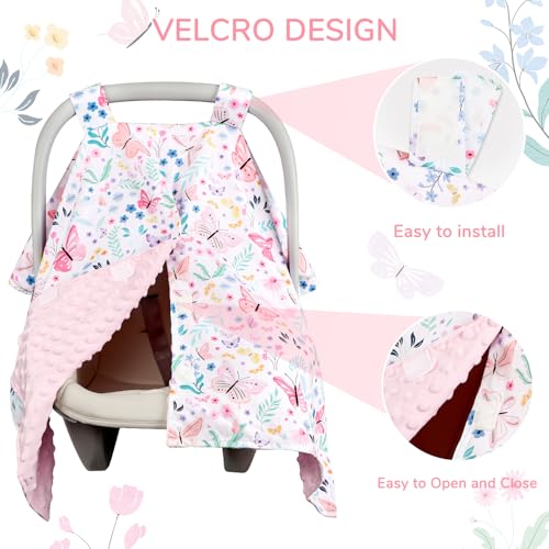 Image of Baby Car Seat Cover, Peekaboo Opening Car Seat Canopy for Baby Girls Boys, Mom Nursing Breastfeeding Covers, Blanket for Infant, Butterfly