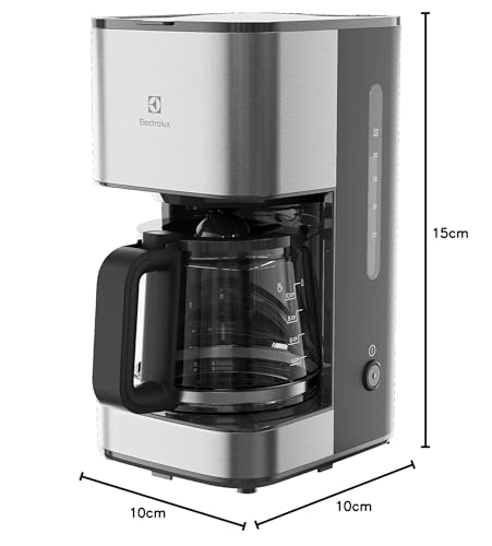 Electrolux Create 3 Cafetière E3CM1-3ST 1,25 L, 10 Tasses, Auto-Off, Anti-goutte, Pichet en verre, Niveau d'eau, Acier inoxydable