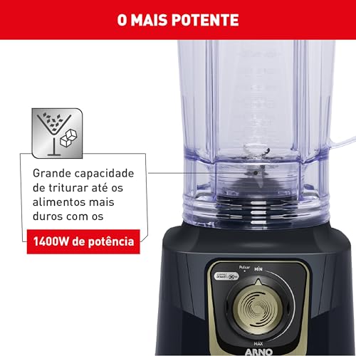 Liquidificador Arno Powermax Autolock 1400W LN81, Cinza Chumbo, com 6 Lâminas Powelix Pro, Tecnologi