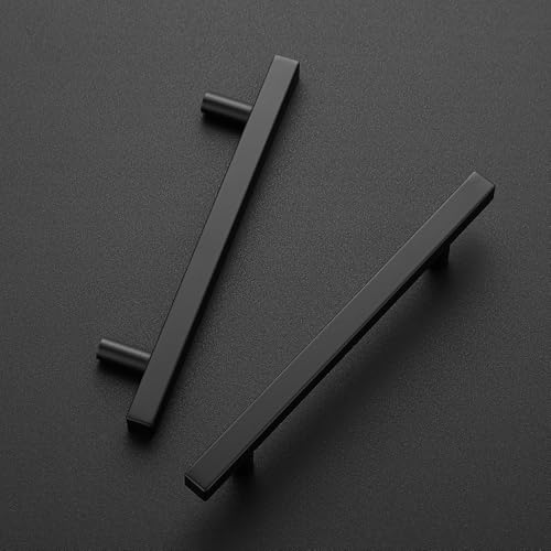 Image of Ravinte 10 Pack 5 Inch Cabinet Pulls Black Sqaure Kitchen Cabinet Handles Black Cabinet Hardware Stainless Steel Drawer Pulls 7-3 /8 Inch Overall Length with Mounting Template
