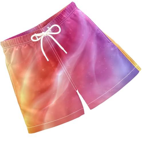 Pigsaly Boys Swim Trunks Bright Rainbow Orange Pink Gradient Boys Board Shorts Swimsuit Swimwear Summer Bathing Suit S
