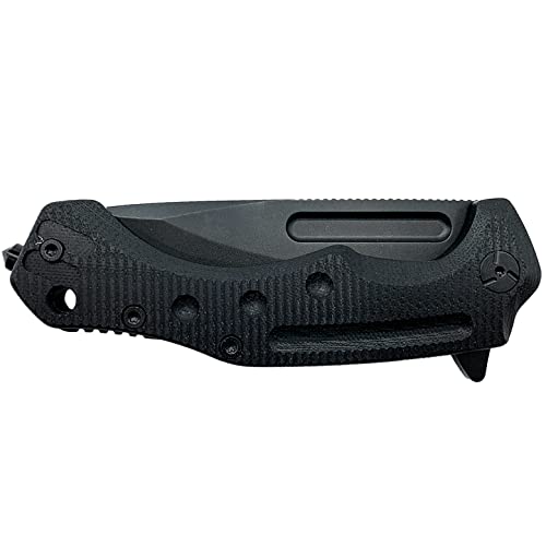 Fox Edge Fe520 Folding Knife - 3.74” Steel Blade Black Cerakote Finish - Drop Point Flat Grind - Textured G10 Handle - Modern Folding Blade Survival Knife #TOP5