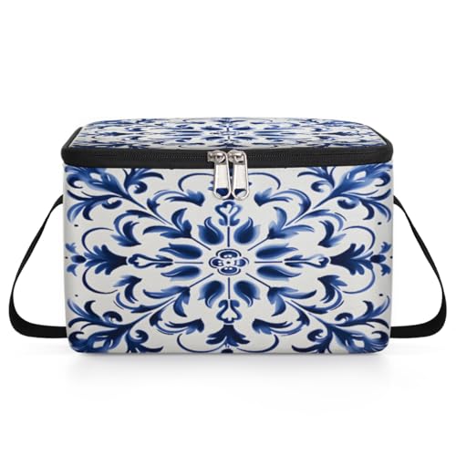 Abstract Flower Blue Lunch Bags for Women Men 9 Cans, Hot & Cold Food Delivery Bag Insulated Grocery Bag Insulated Lunch Box Floral Texture Cooler Bag for Office Work Picnic Beach