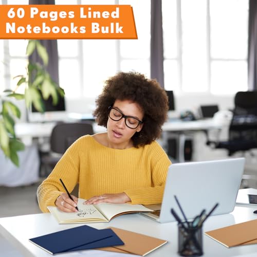 Image of Mimorou 100 Pcs A5 Journals Notebooks Bulk,Brown, Navy,Lined | Kraft Softcover Small Notebooks 5.5 Inch x 8.3 Inch Notepads with 60 Page 30 Sheet for Writing Sketch Travel Office Supplies