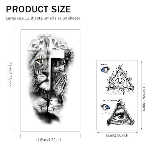 Image of MAYCREATE 72 Sheets Temporary Tattoo Black Large Animal-themed Tattoo Stickers Small Old School Style Waterproof Fake Tattoos for Arm, Legs, Calf