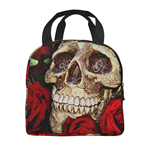 Debou Cool Skull And Roses Insulated Lunch Bag Cooler Tote Reusable Leakproof Lunch Box Easy Clean For Work Office Picnic Beach Or Travel #TOP2