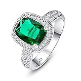 Emsione 925 Sterling Silver Plated Created Emerald Quartz Radiant Cut Halo CZ Pave Cocktail Party...