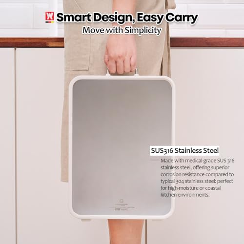 Tabla de Cortar Reversible Wagensteiger de Acero Inoxidable SUS316 con Ranura para Jugos, Borde Antideslizante, Guía de Medición y Mango – Libre de BPA, No Poroso (42 x 29 cm) miniatura 6