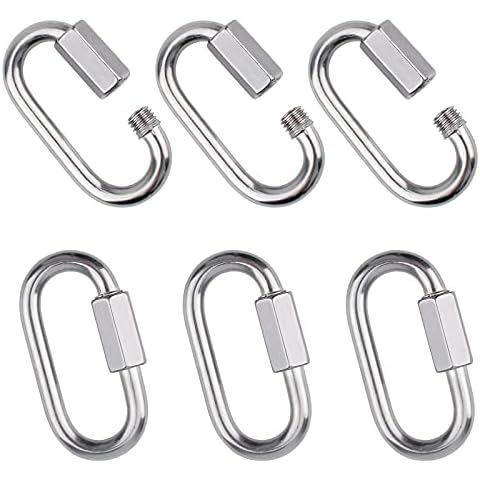 INCREWAY 6-Pieces M5 Quick Chain Links, 304 Stainless Steel D Shape Locking Carabiner Quick Link Chain Connector Keychain Buckle Cover