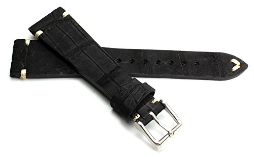 Bracelet montre homme cuir nubuck Alligator 21mm noir Sulla pour remplacer cuir usé