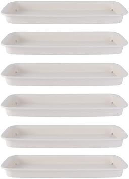 Housoutil Rectangular Plant Drip Trays, 6PCS Plastic Plant Saucers, Plastic Beige Rectangular Saucers Indoor for Sill Window Shelf Indoor Garden
