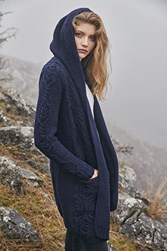 SAOL 100% Merino Wool Ladies Irish Classic Fit Long Cardigan with Hood4