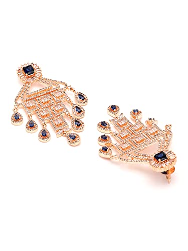 Karatcart Rose Gold Plated Blue and White Cubic Zirconia Studded Dangler Earrings for Women - Image 6
