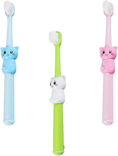 Miniatura 3 de Healifty 3 cepillos de dientes de dibujos animados para niños pequeños, cepillos de dientes de cerdas para el hogar y viajes de 5.51 pulgadas