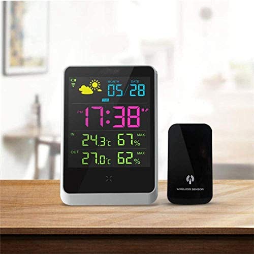 Hygrometer Monitor Indoor Wireless Wetterstation Meter Digitaler Wecker Datum Uhrzeit Anzeige mit LED-Bildschirm Tester Anzeige für Zuhause (Farbe: