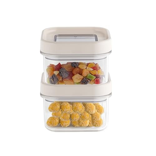 Image of CELLO Airlock Square Pet Storage Jar for Kitchen Set of 2 Pcs 450ml Transparent | Freezer & Fridge Safe Stackable Airtight Kitchen Storage Container Jar Set for Bread Cereal Coffee Fruits Pasta Spices